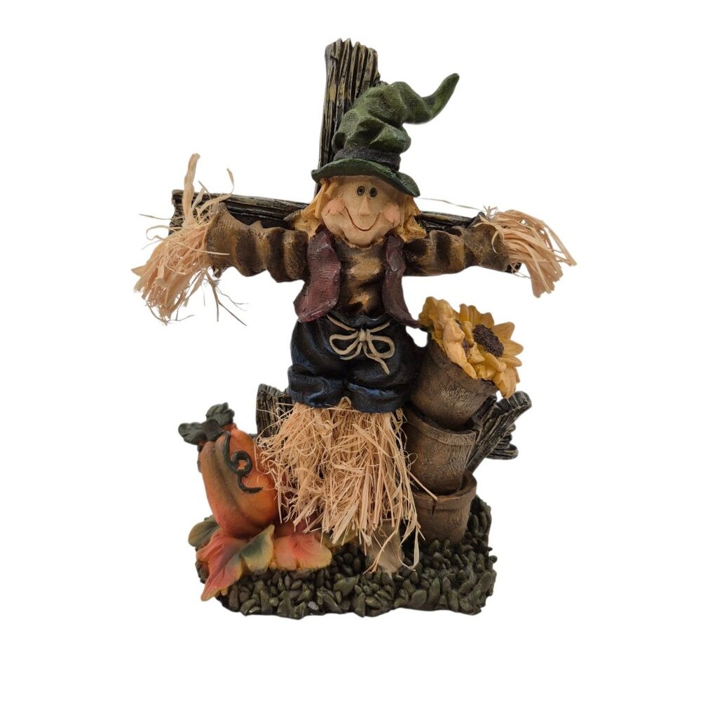 MSI Scarecrow Fall Figurine Pumpkin Sunflower Resin Straw Accents Vintage
